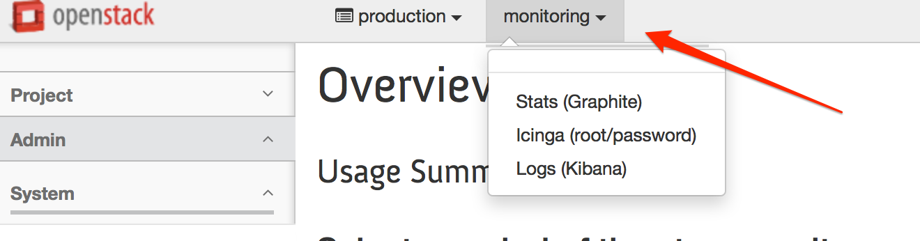 NUBOMEDIA IaaS monitoring tools menu