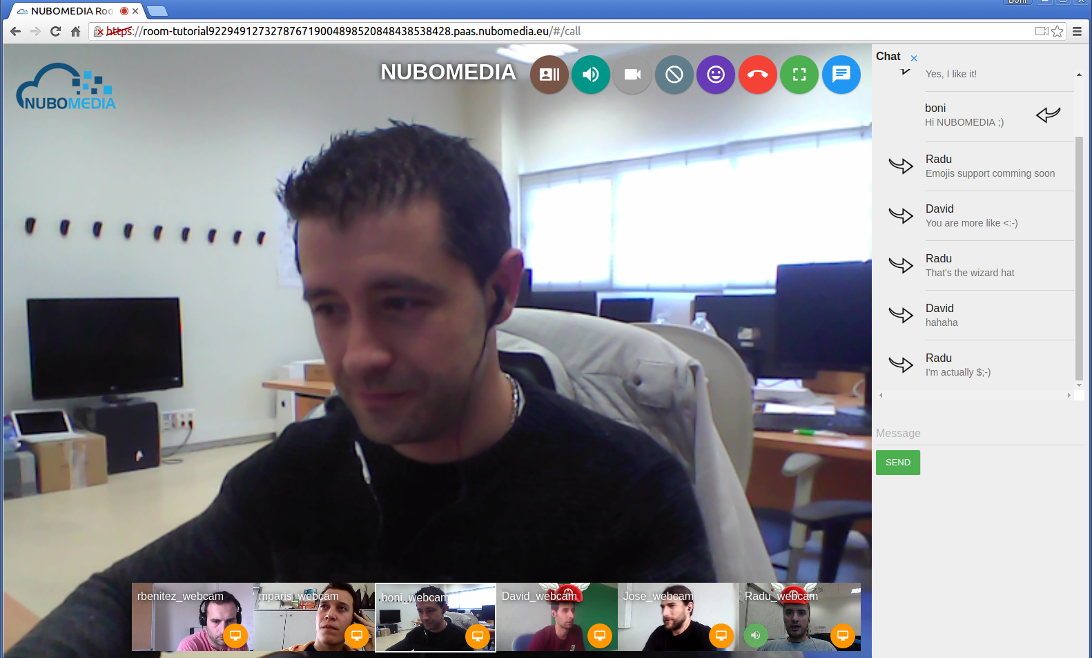 NUBOMEDIA Room Tutorial Screenshot: WebRTC multiconference