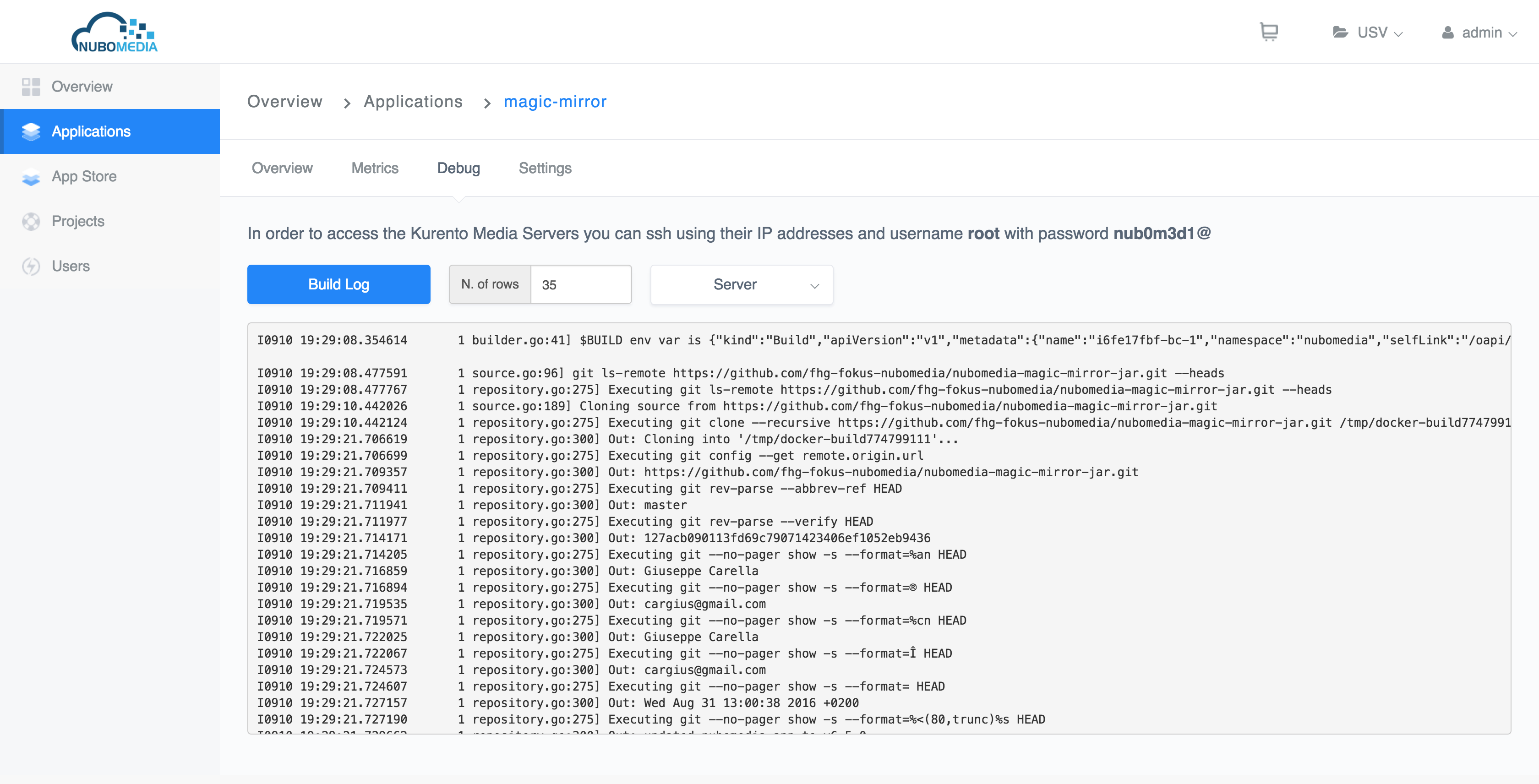 PaaS Manager Gui - Application Debug